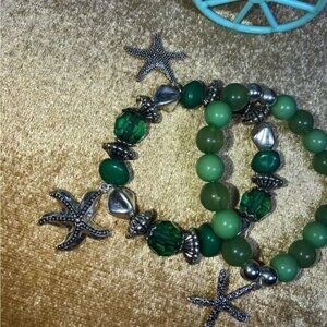 Green Beads Bracelet with‎ Starfish charm
